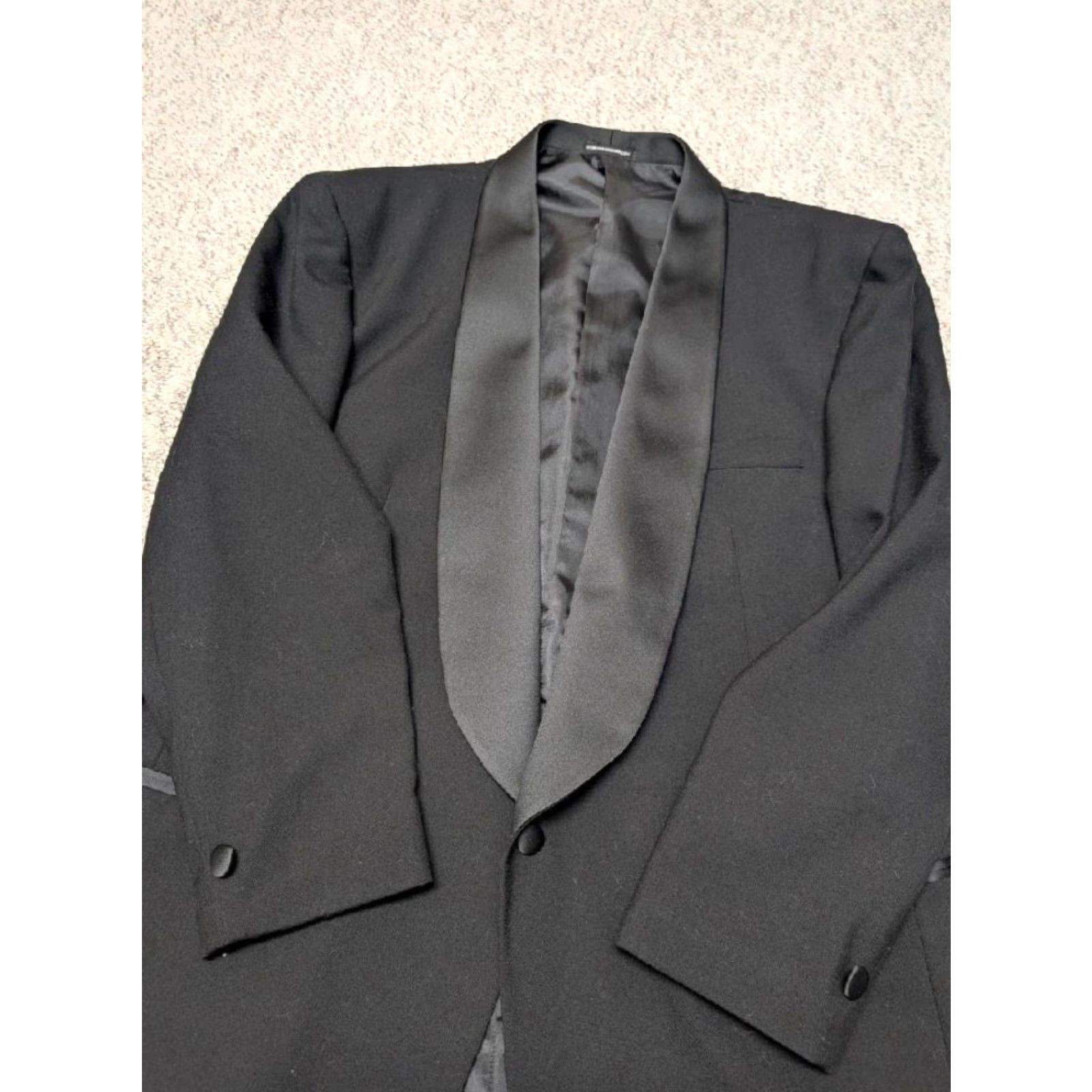 Vintage VINTAGE Neil Allyn Blazer 48R Wool Shawl Tuxedo Jacket Mens Black Wool Single-Breasted One-Button Pattern: Solid 1980s-90s Size 48R - 3 Thumbnail