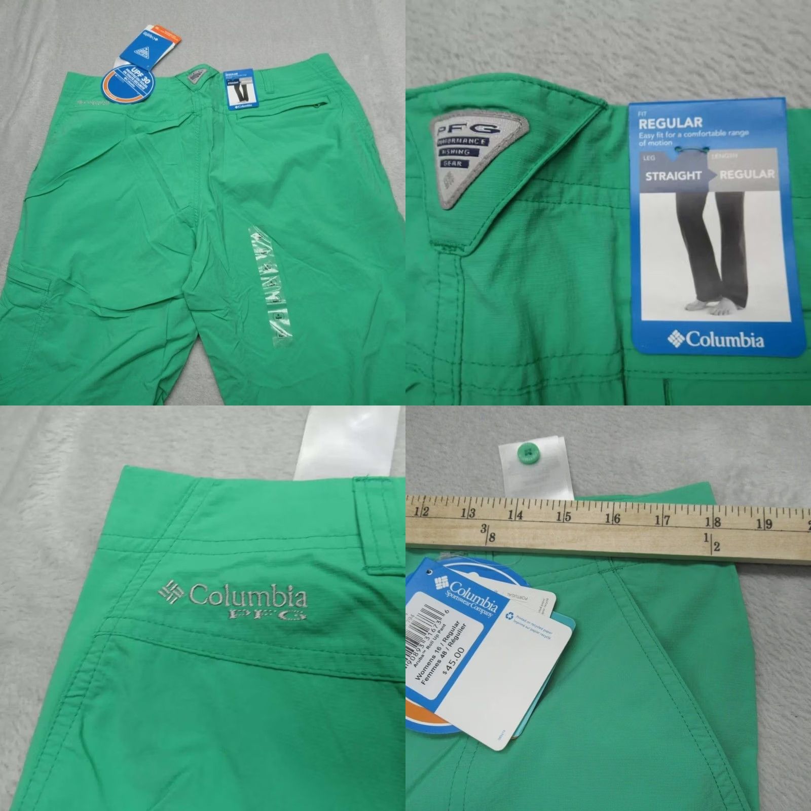 Vintage Columbia Women 16W Green PFG Omni-Shade UPF 30 Pants 36x31 Hiking Roll Up Pockets Size 38" / US 16 / IT 52 - 10 Thumbnail