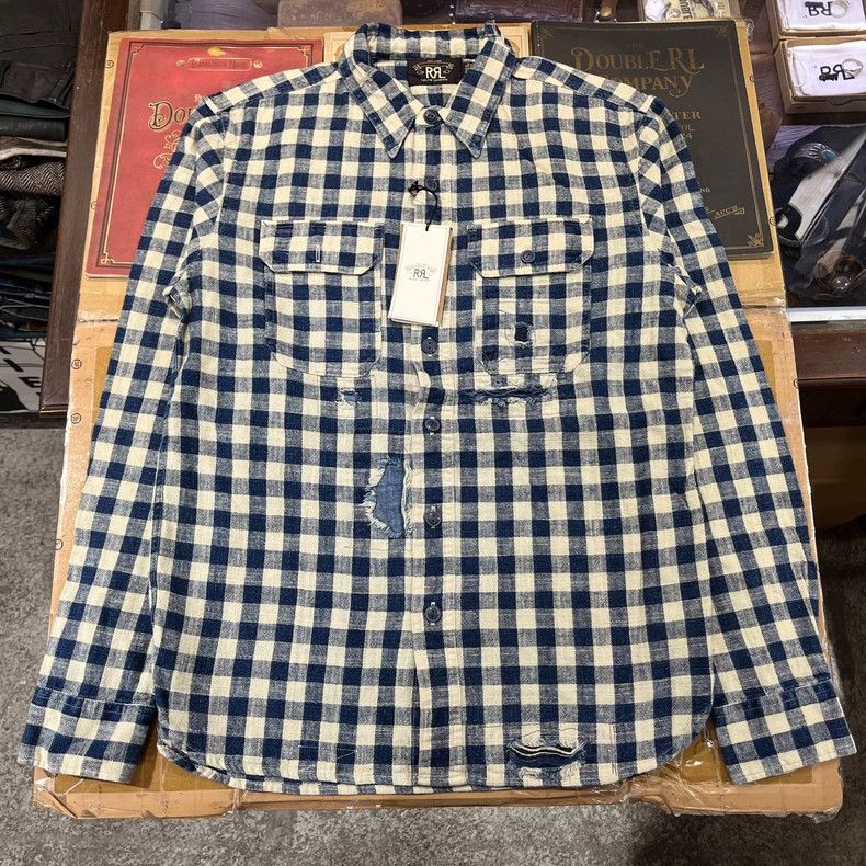 RRL Ralph Lauren RRL Plaid Patch Distressed Flannel Shirt Size US S / EU 44-46 / 1 - 1 Thumbnail