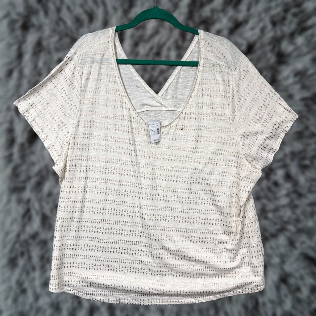 Vintage Maurices Tunic T-Shirt 4X Plus White Gold Geometric Glitter V-Neck Short Sleeve Jersey Casual Boho Summer ladies Mens Womens Girls Size XXL / US 16-18 / IT 52-54 - 1 Thumbnail