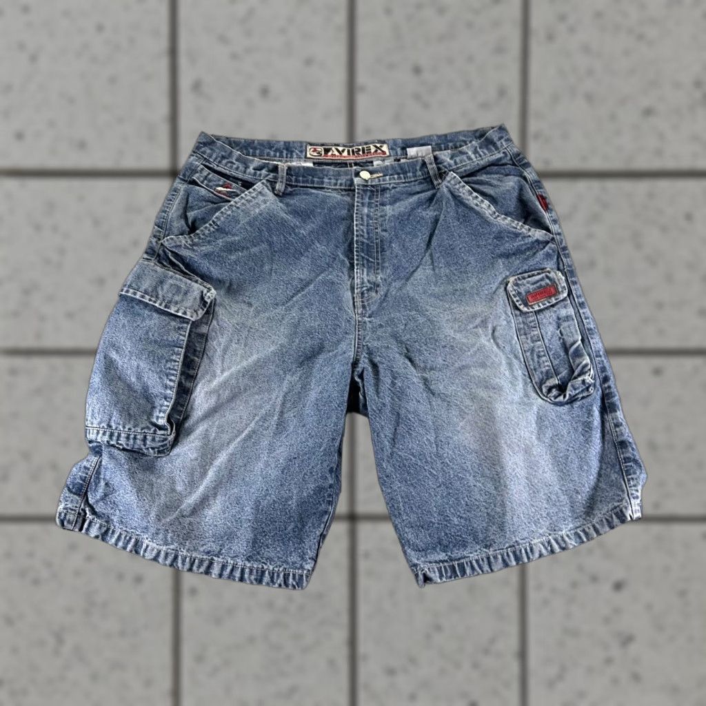 Vintage Avirex Denim Shorts Mens 40 Cotton Cargo Baggy Relaxed Fit Summer Light Wash Blue Men's