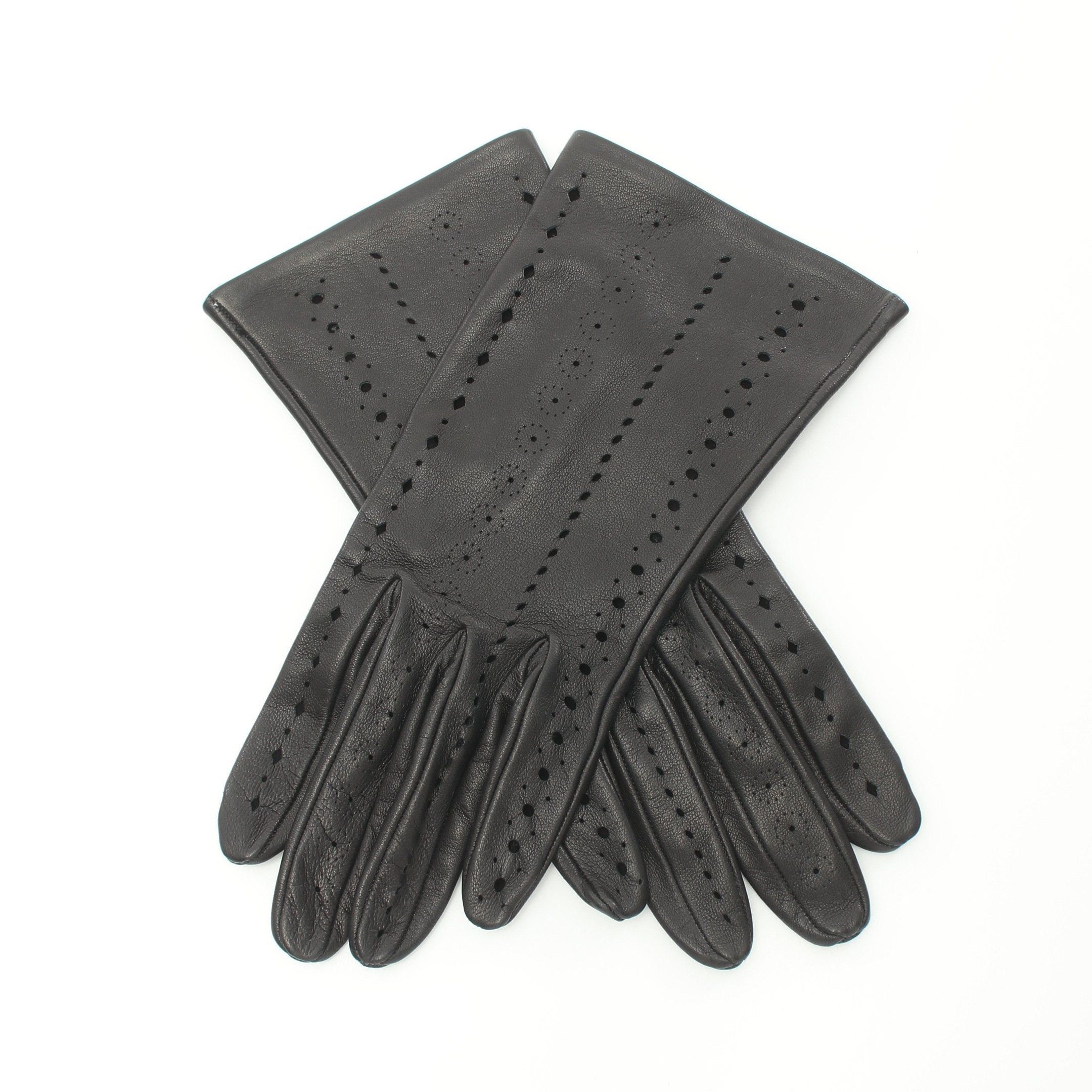 Hermes Punching Gloves Glove Leather Black, Women's Product Image