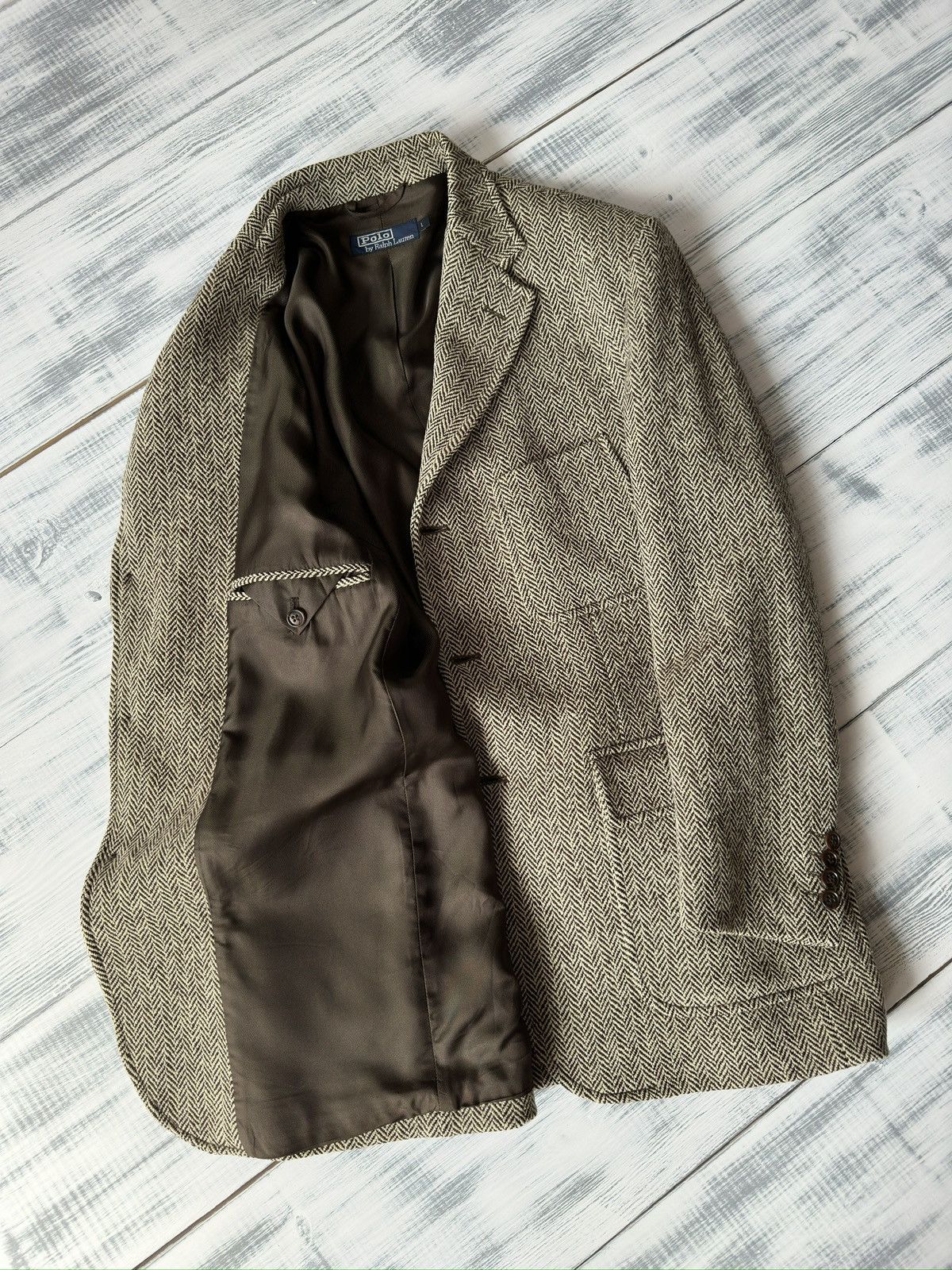 Ralph Lauren POLO RALPH LAUREN Herringbone Wool Tweed Jacket Blazer Coat Size 44R - 4 Thumbnail