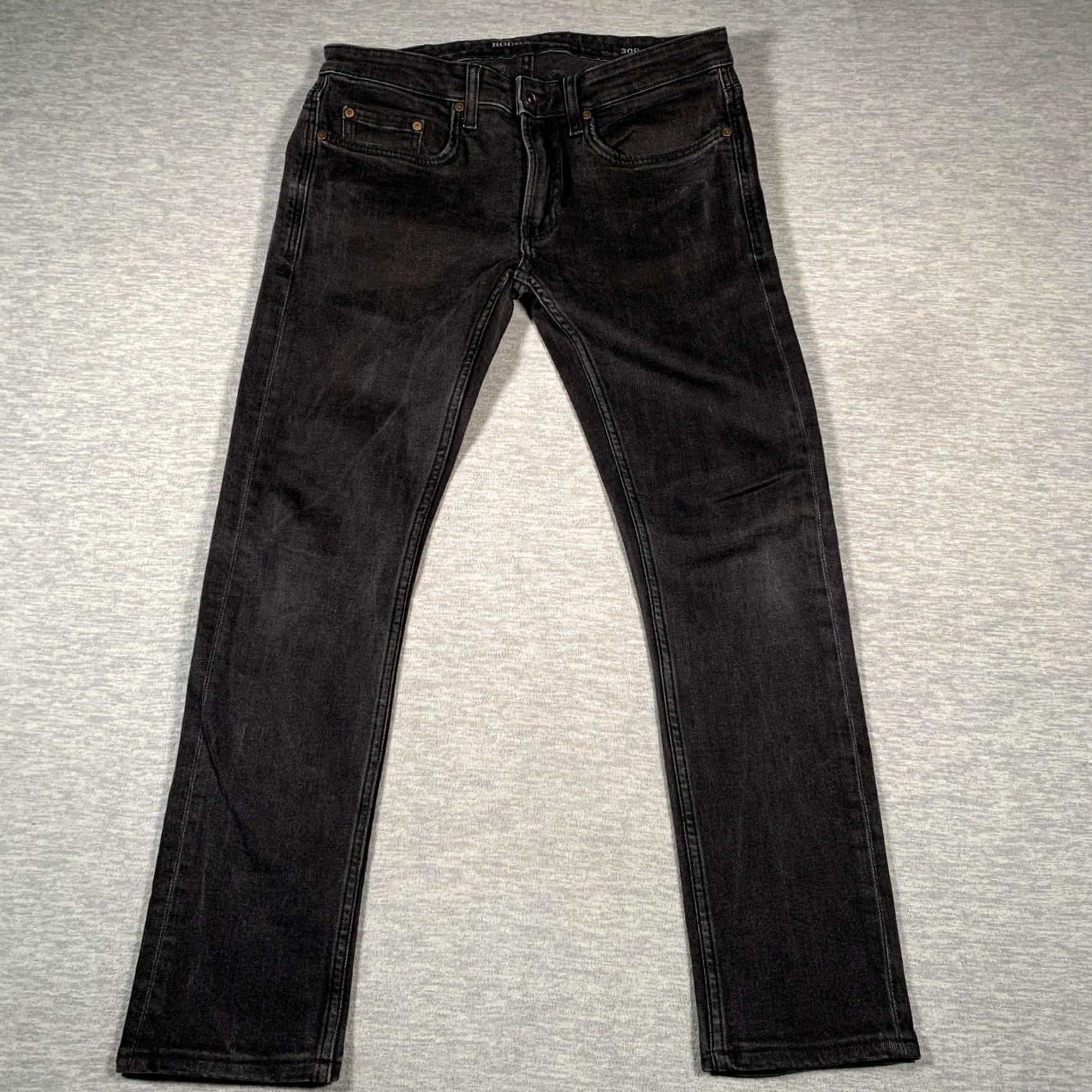 Rodd & Gunn Rodd & Gunn Jeans Mens 30R Slim Fit Denim Black Charcoal Leather Trim Size US 30 / EU 46 - 2 Thumbnail