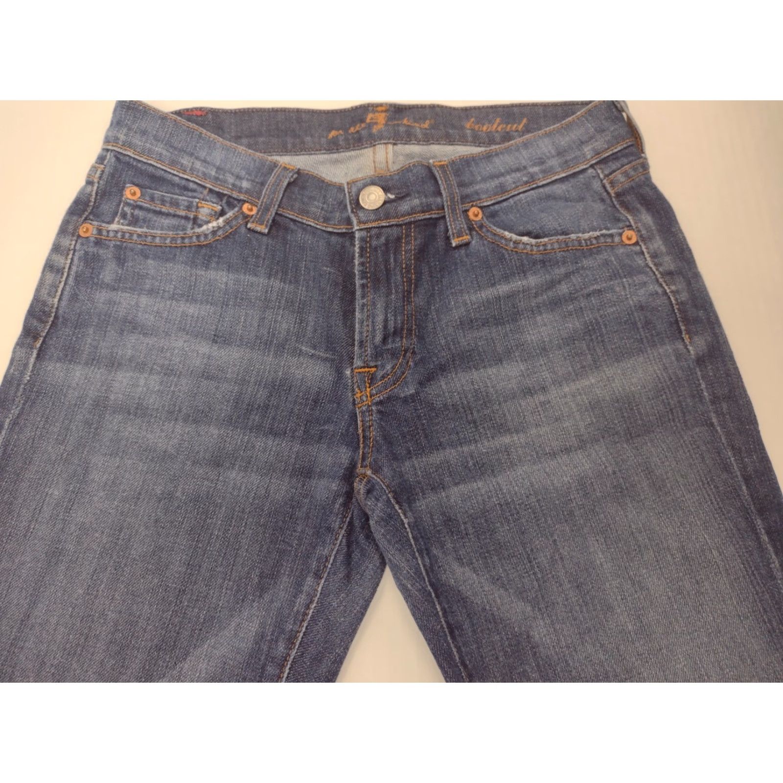 7 For All Mankind 7 For All Mankind Jeans Women's 27 Dark Distressed Bootcut Denim Cotton Lycra 33 Inseam Boots Cut Pockets Regular Rise 8 In #650 Size 27" / US 4 / IT 40 - 4 Thumbnail