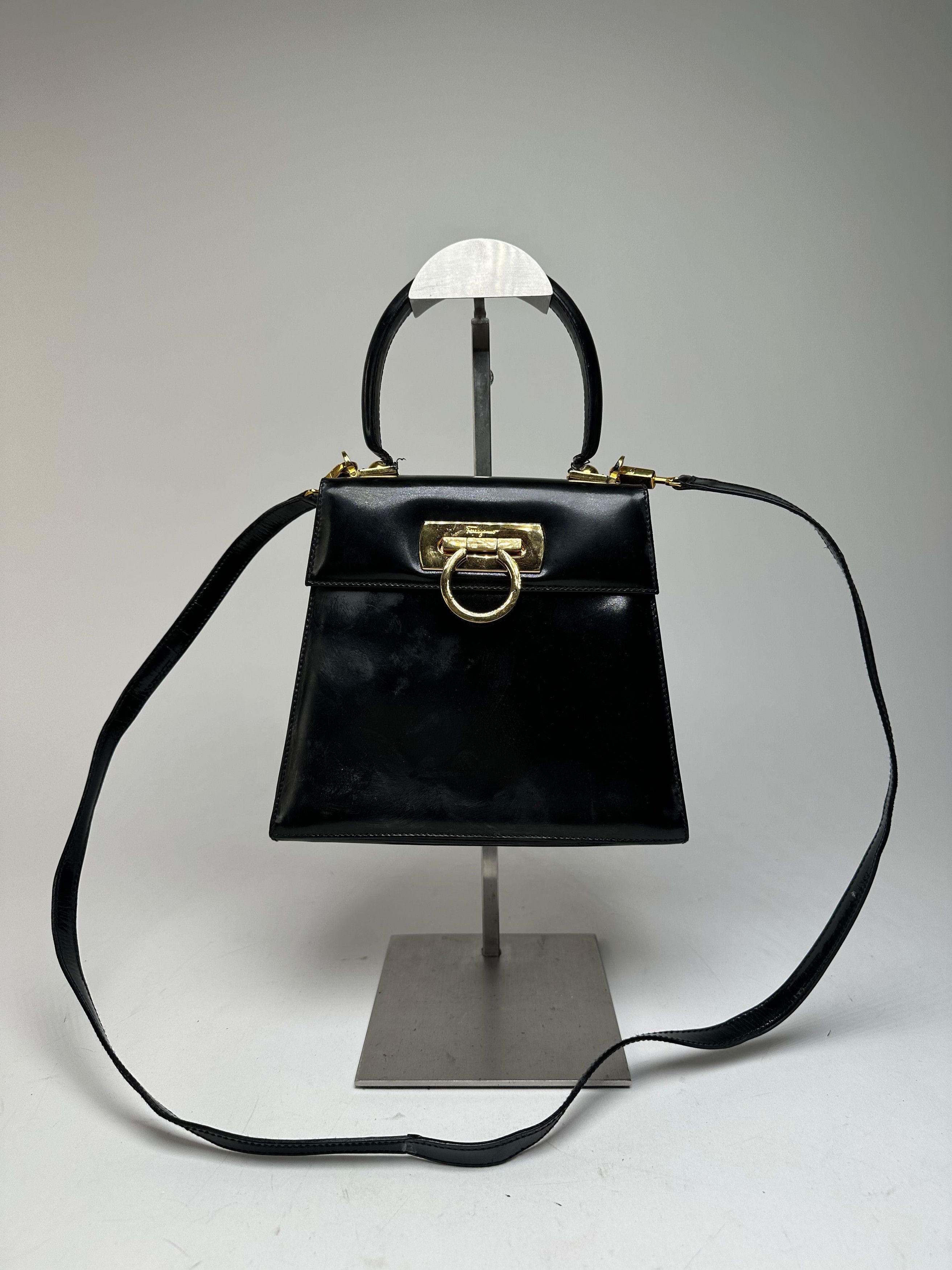 Salvatore Ferragamo Vintage 2Way Patent Leather Handbag Black Size ONE SIZE - 1 Thumbnail