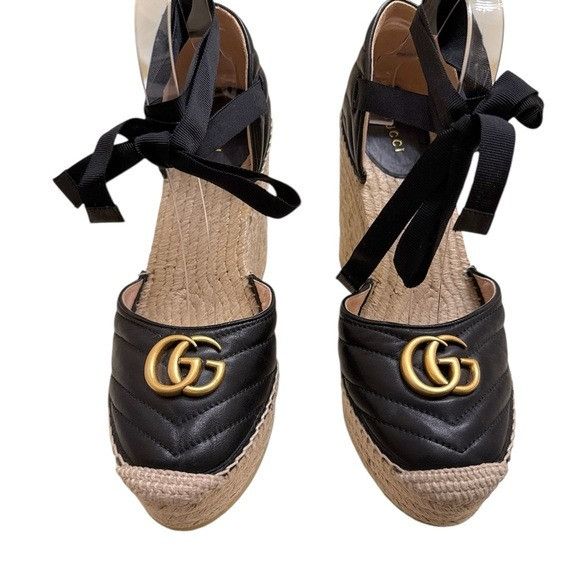 Gucci NWOT GUCCI Marmont Matelasse Ankle Tie Wedge Espadrilles EU Size US 11 / IT 41 - 2 Thumbnail