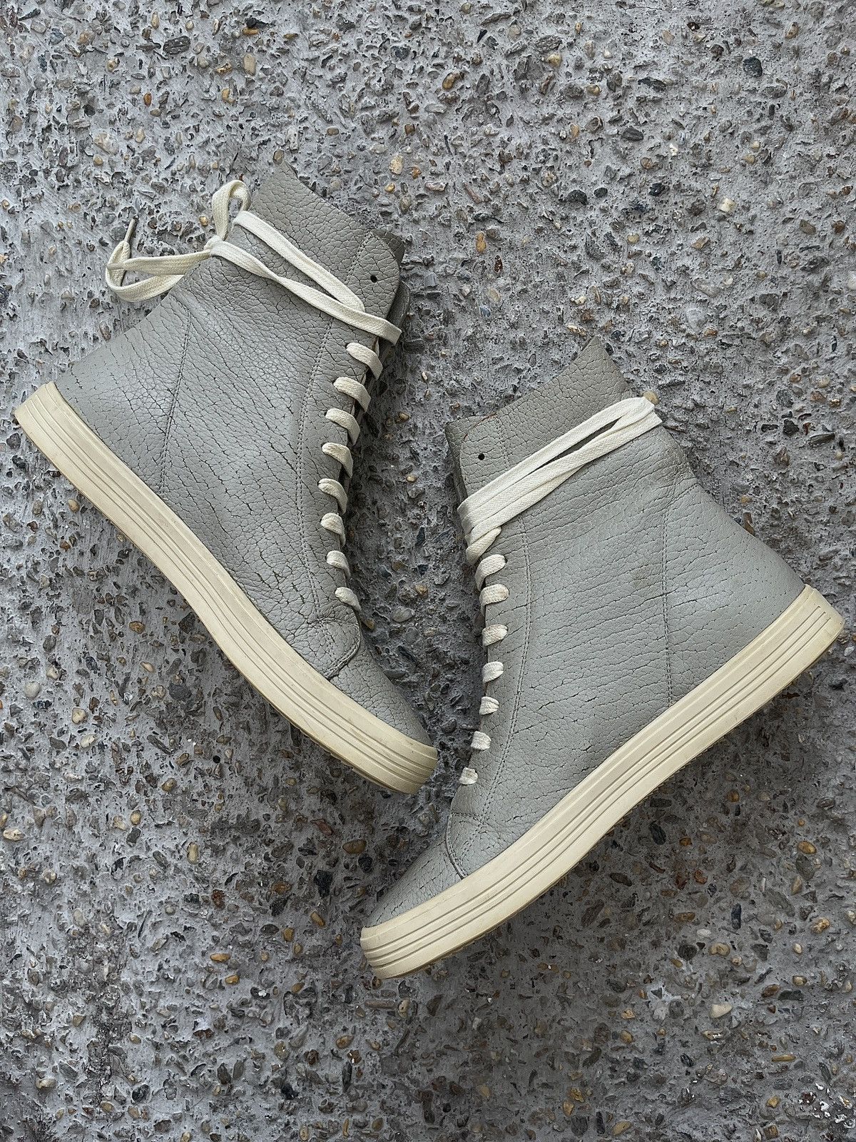 Rick Owens ‘Mastosneaks’ Grey Grain Leather Hi Top Size US 6.5 / EU 39-40 - 3 Thumbnail