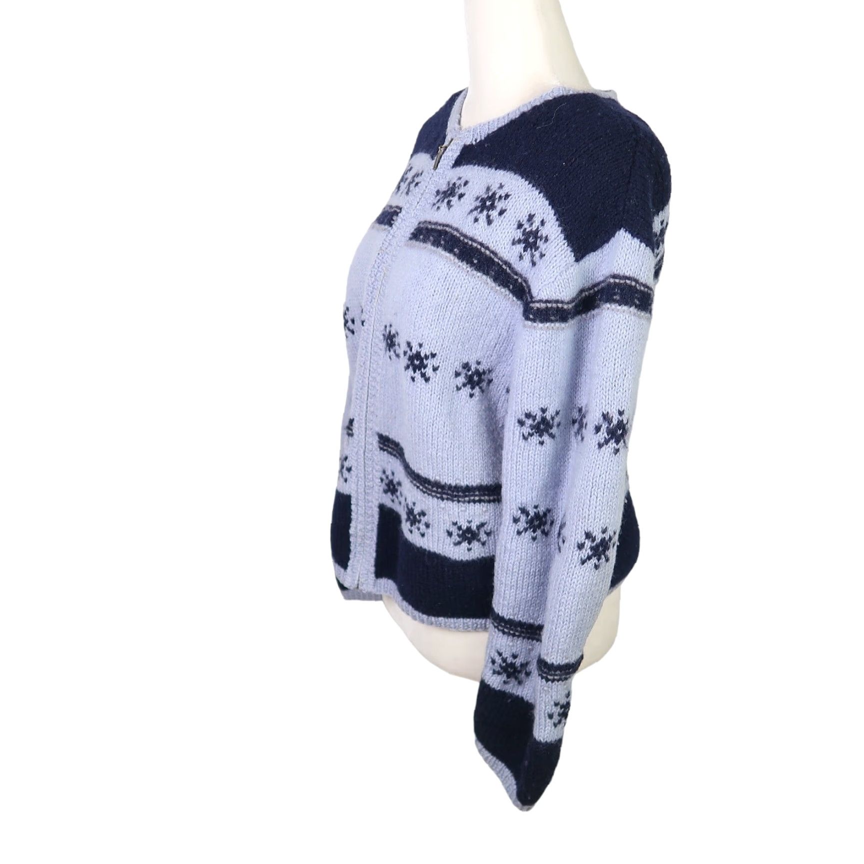 Vintage VINTAGE 90s light and navy blue snowflake wool knit cardigan sweater M Size M / US 6-8 / IT 42-44 - 3 Thumbnail