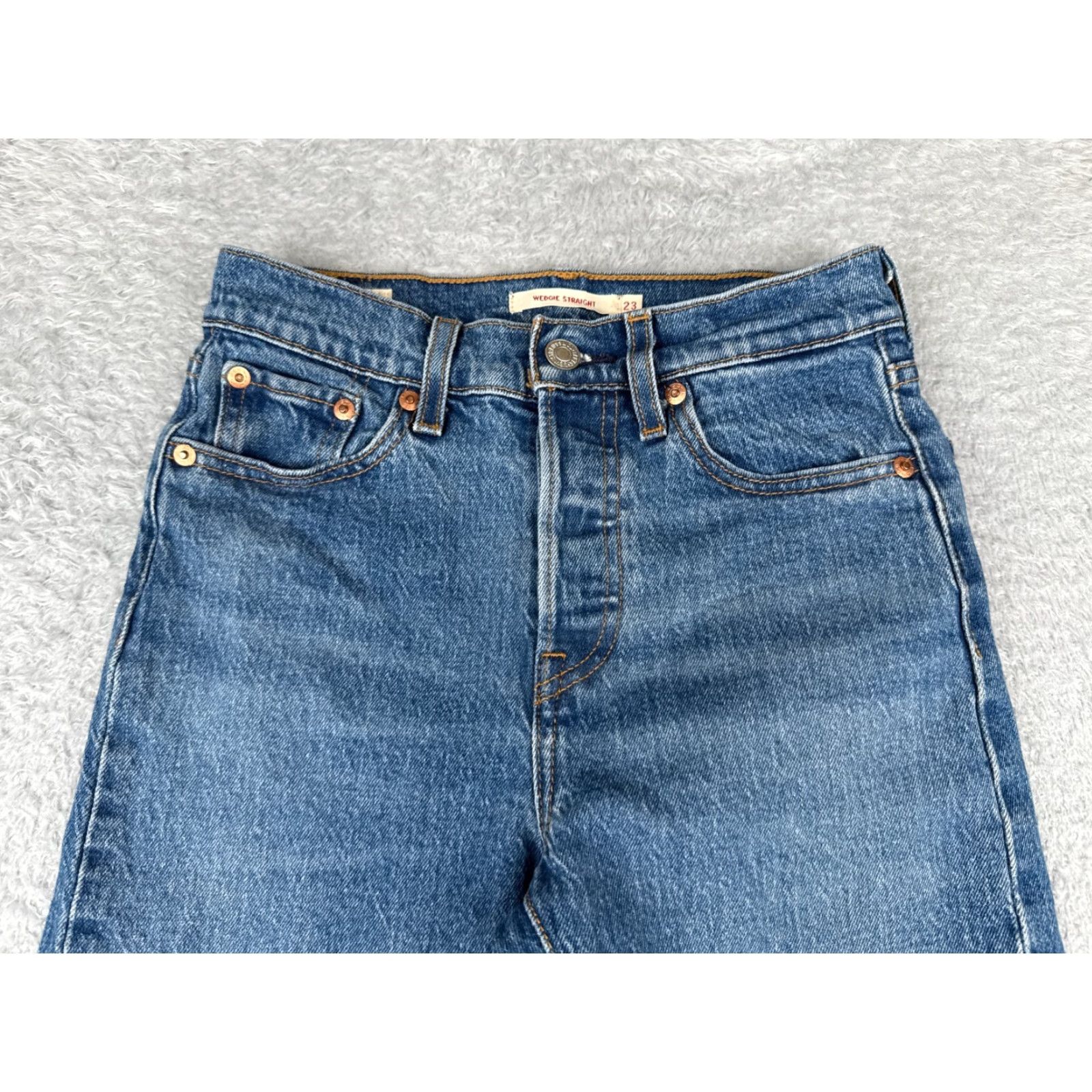 Levi's Levi's Premium Jeans Womens 23 Blue Denim Big E Wedgie Straight Mid Rise 23x25 Jeans Size 40" / US 18 - 4 Thumbnail