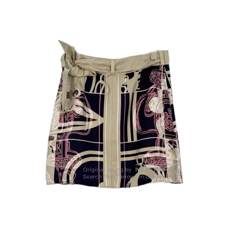 Hermes Hermes Beige and Purple Chain Pattern Silk Short Skirt Size 25" / US 0 / IT 36 - 2 Thumbnail
