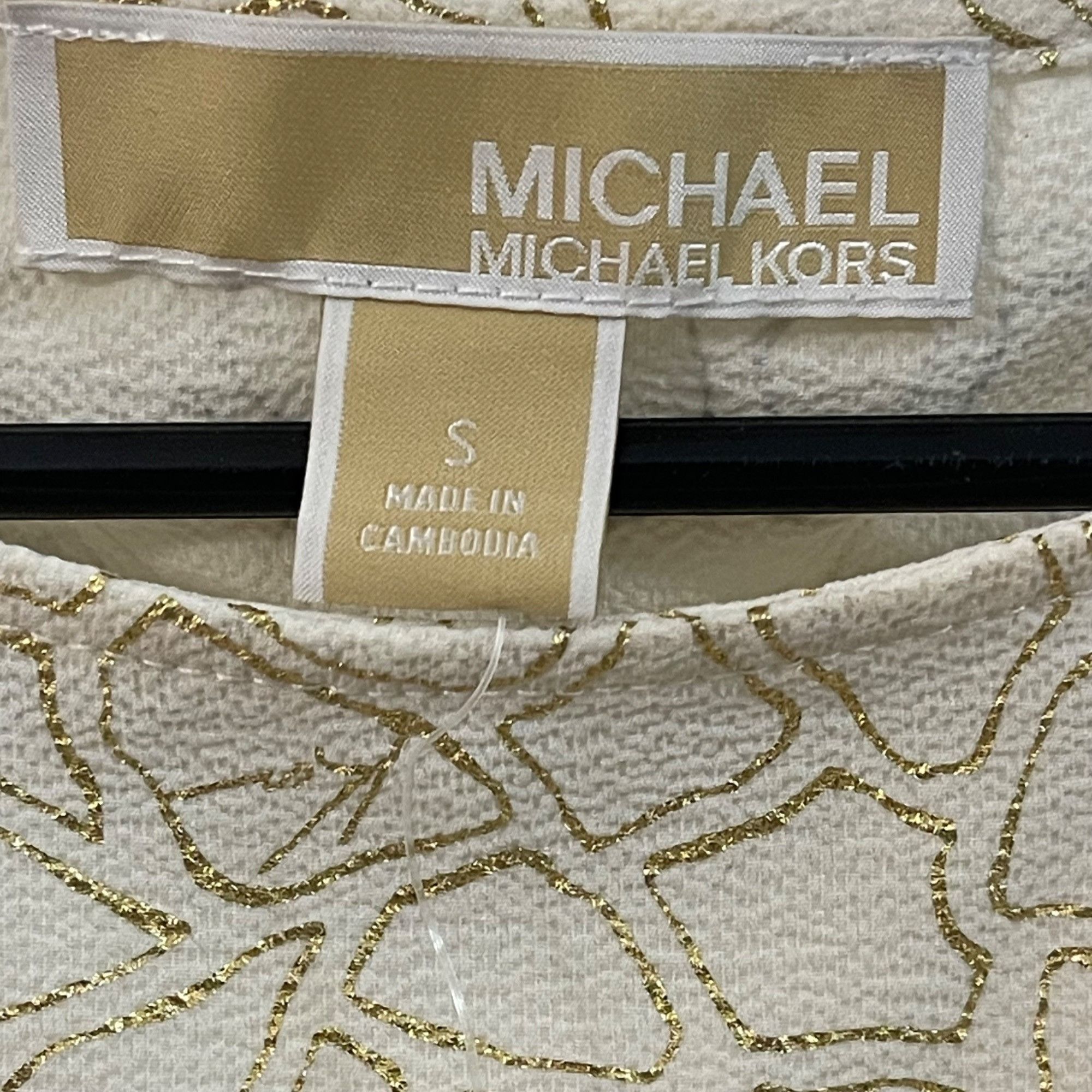 Michael Kors Womens Metallic Print Top With Ruched Hem & Button Detail Size S / US 4 / IT 40 - 8 Thumbnail