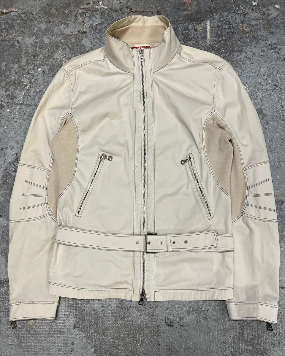 Designer × Prada × Vintage SS2002 Prada Beige Light Belted Zip-up Jacket Size US S / EU 44-46 / 1 - 1 Thumbnail