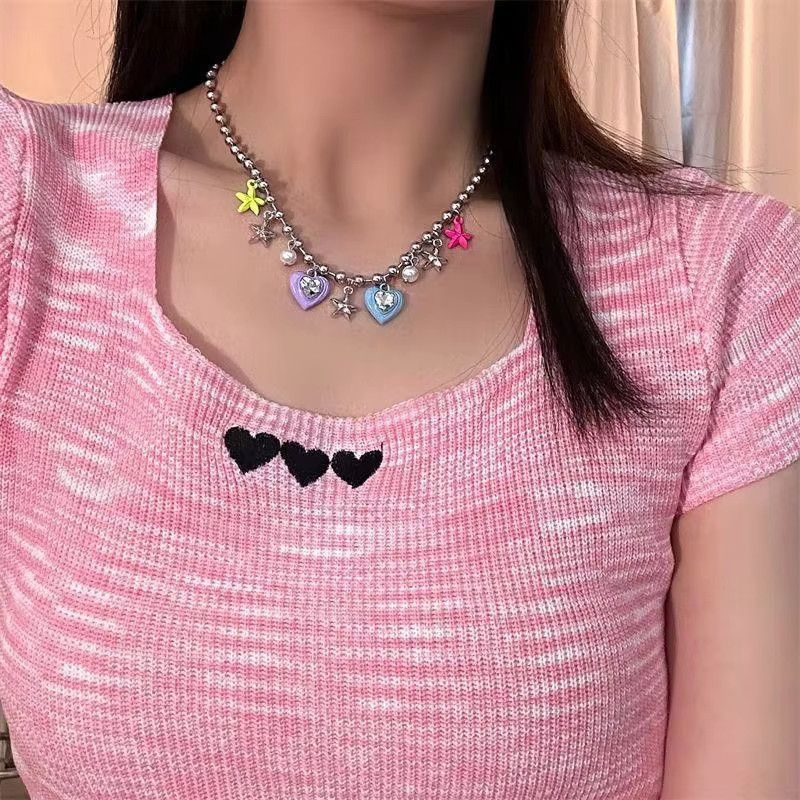 Jewelry Colorful Love Star Pendant Tassel Necklace Size ONE SIZE - 2 Thumbnail