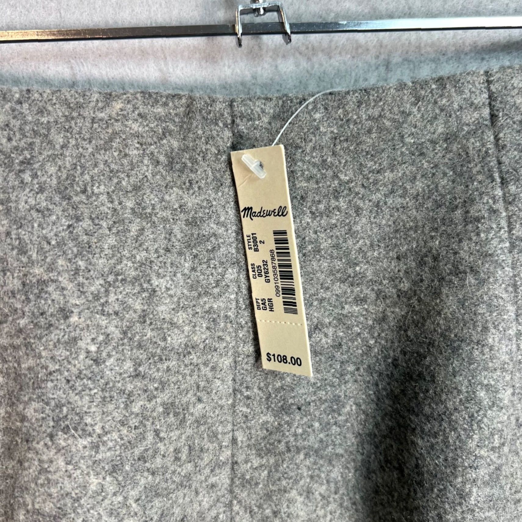 Madewell Madewell Gray Wool Blend Skirt With Sheer Stripe Mini, Size 2, Lined, NEW, Womens Size 26" / US 2 / IT 38 - 5 Thumbnail