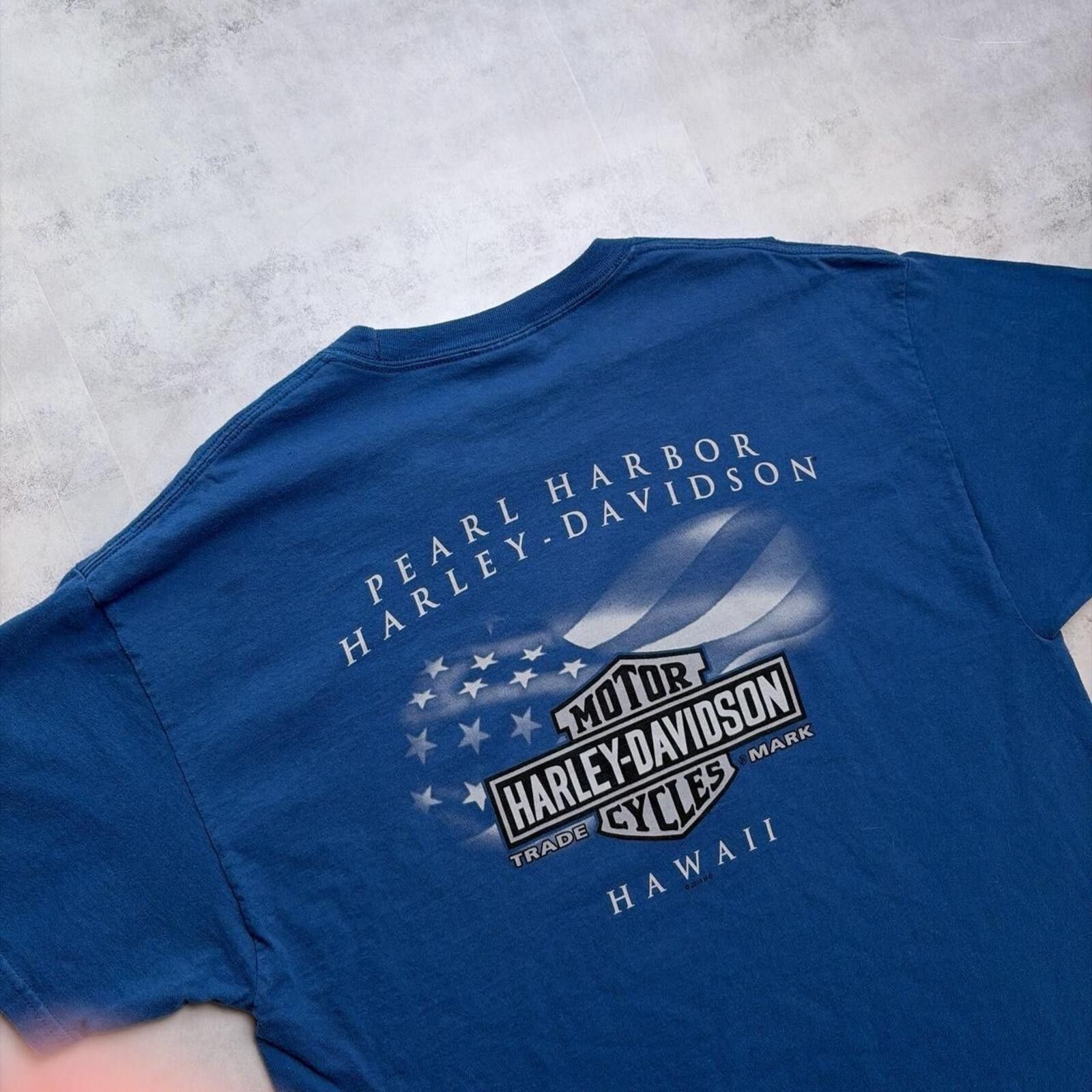 Harley Davidson Y2K Blue Harley Davidson Grunge Pearl Harbor Biker T-Shirt Size US XL / EU 56 / 4 - 6 Thumbnail