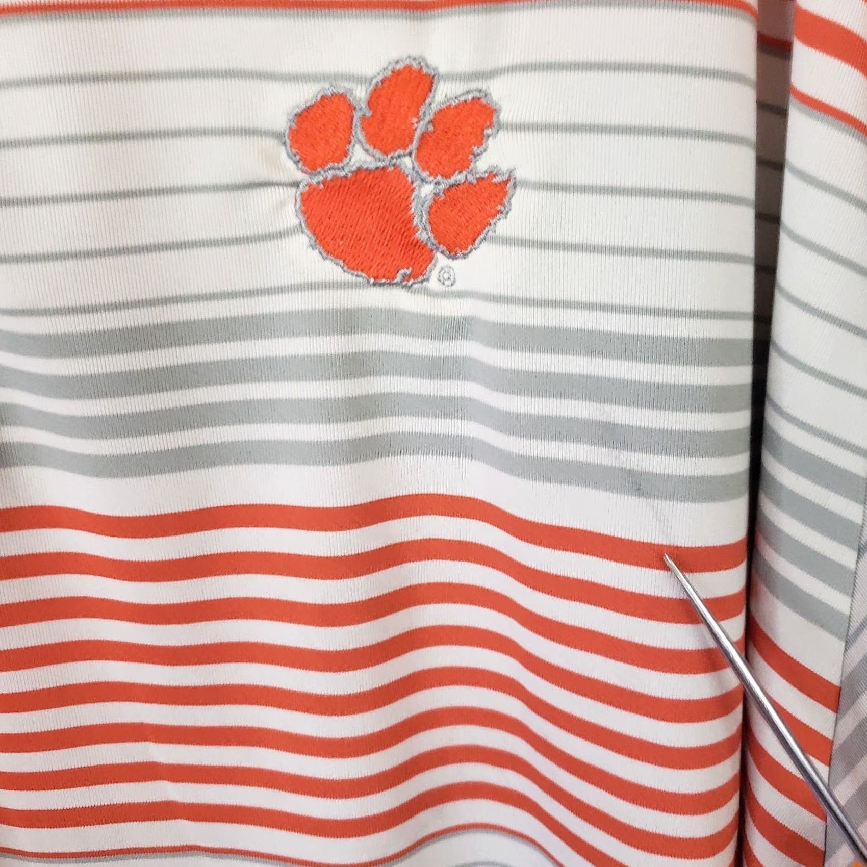 Vintage Columbia Polo Shirt Mens Short Sleeve Golf Light Gray Stripe Clemson Tigers Logo (XL) Size US XL / EU 56 / 4 - 7 Thumbnail