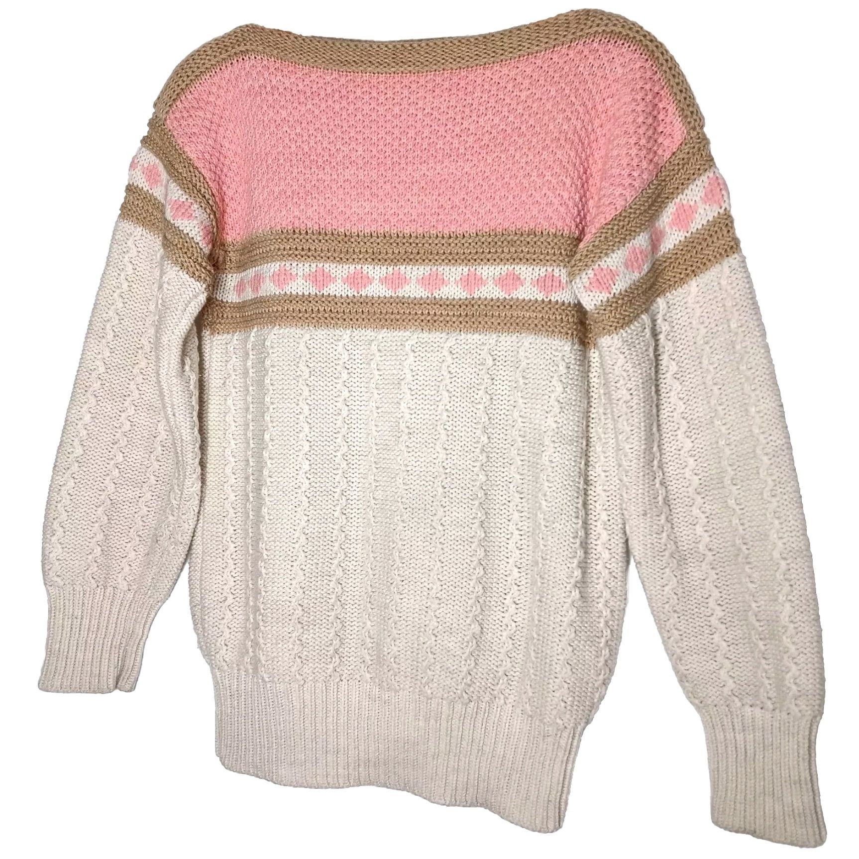 Vintage VINTAGE Evian Jrs Sweater Pullover M Cream Pink Brown Chunky Boat Neck Women Size M / US 6-8 / IT 42-44 - 2 Thumbnail