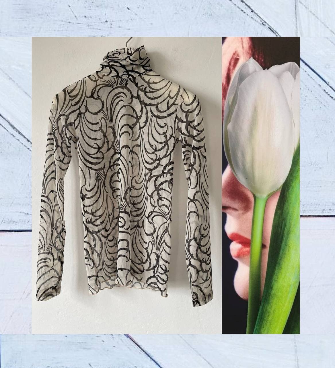 Dries Van Noten Watercolor Printed Mesh Long-Sleeve Top