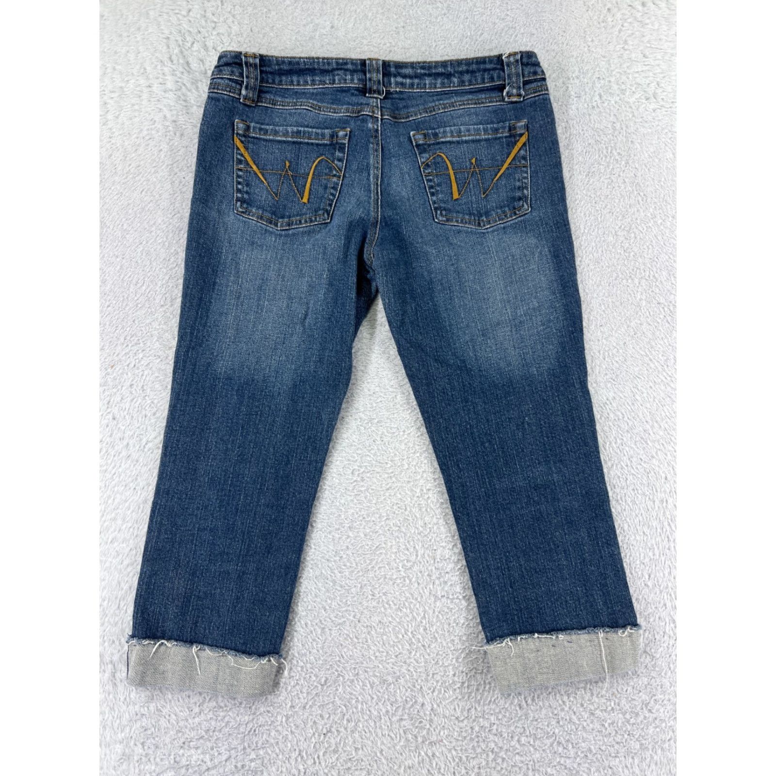 Vintage Wet Seal Capri Jeans - Women - Size 9 - Blue Denim - Cotton Blend - Embroidered Raw Hem - 5-Pocket - Zip Closure - Regular Fit Size 30" / US 8 / IT 44 - 2 Thumbnail