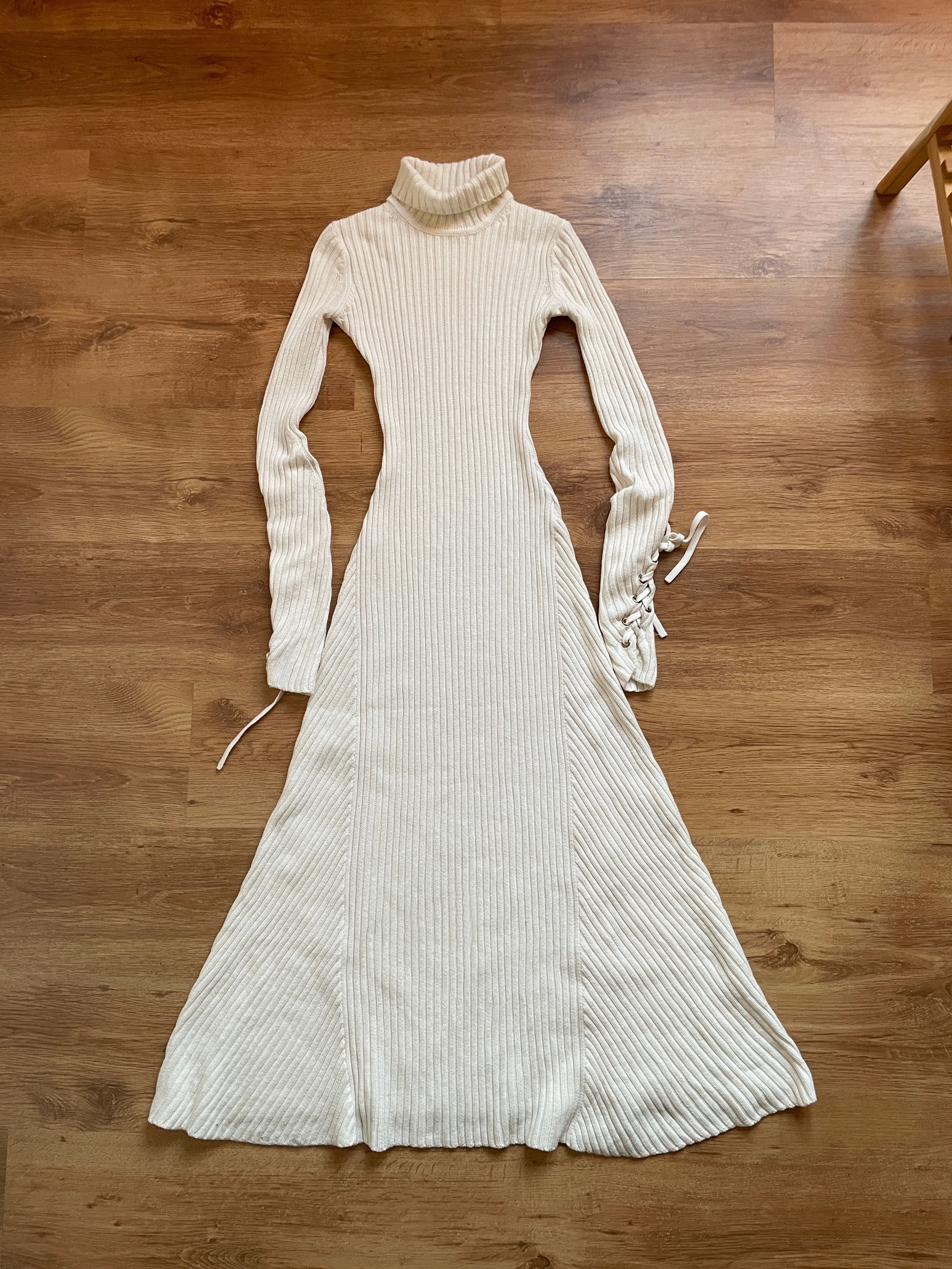 Maje Maje Rafaela Cotton/Wool Ribbed Lace-up Sleeve Maxi Dress Size S / US 4 / IT 40 - 3 Thumbnail