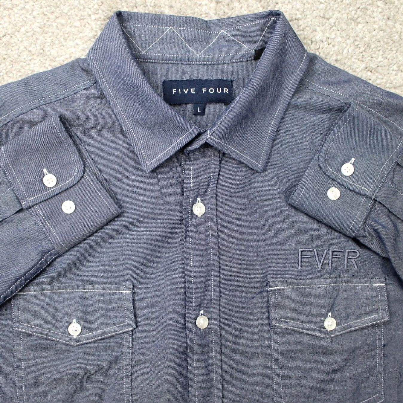 Vintage Five Four Risto Shirt Mens Large Blue 100% Cotton Long Sleeve Button Up Size US L / EU 52-54 / 3 - 2 Thumbnail