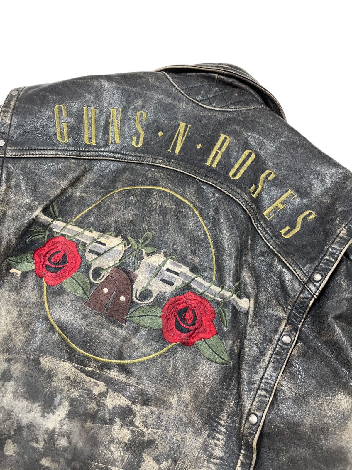 Brockum Vintage 1994 Guns n Roses Distressed Leather Biker Jacket Size US L / EU 52-54 / 3 - 16 Thumbnail