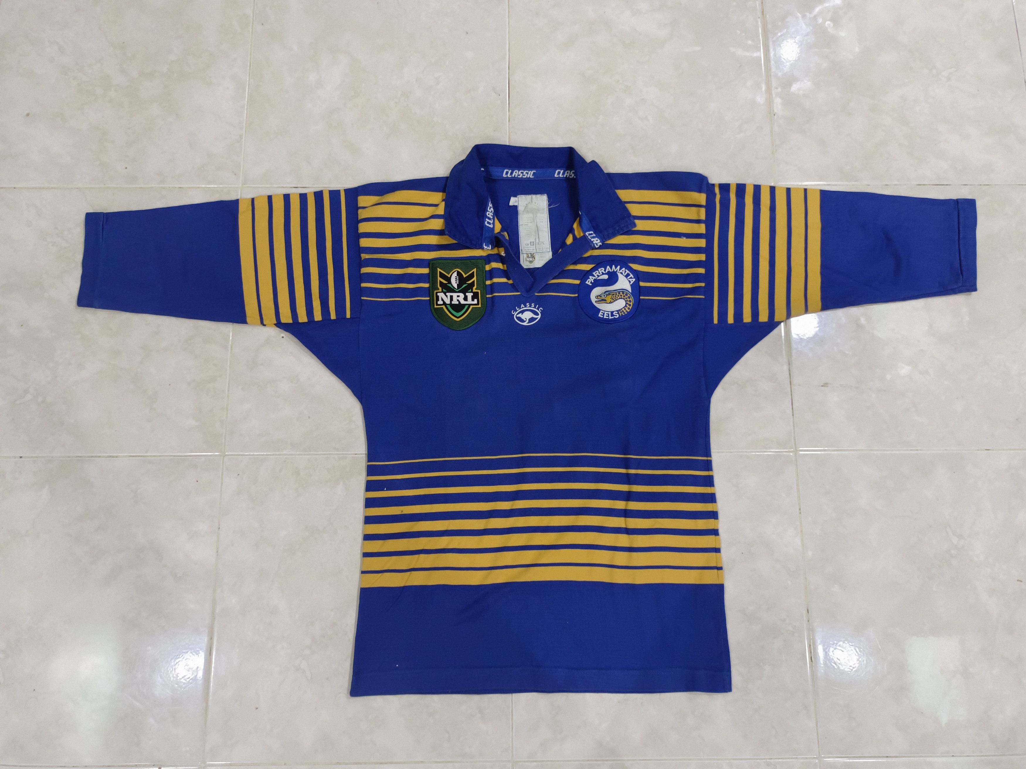 image of Canterbury Of New Zealand x Classics Australia Vintage Nrl Parramatta Eels Jersey in Blue/Yellow (S