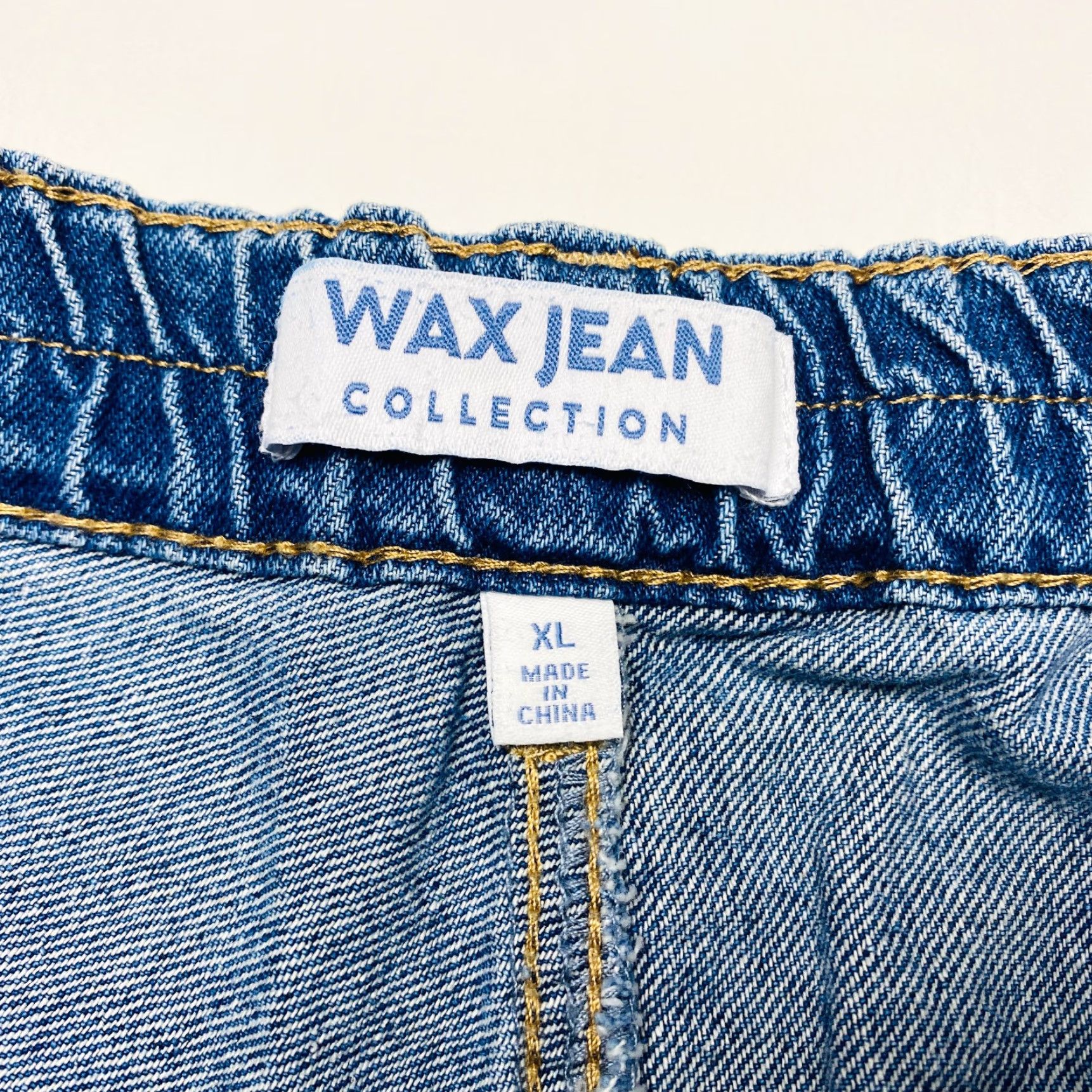 Vintage NEW Wax Jean Collection Jeans Mens XL Blue Denim Wide Leg Distressed Shredded Stretch Size 40" / US 18 - 6 Thumbnail