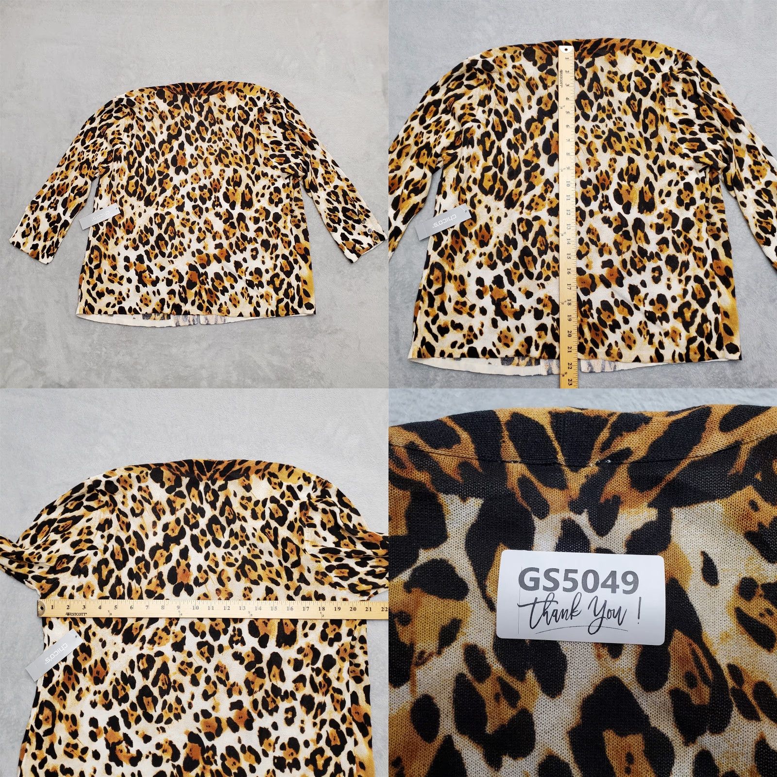 Vintage Chicos Womens Sweater Cardigan Open Front Knit Gold Cat Print Sz 1 US 8 Regular Shirt Womens Mens Girls Boys Size XS / US 0-2 / IT 36-38 - 8 Thumbnail