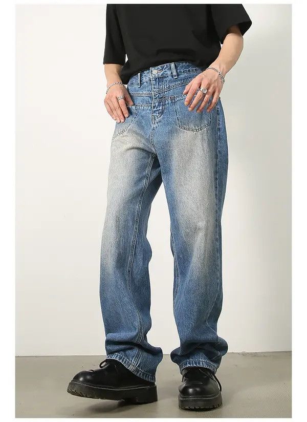 VIBE Retro distressed men's loose straight jeans Size US 32 / EU 48 - 2 Thumbnail