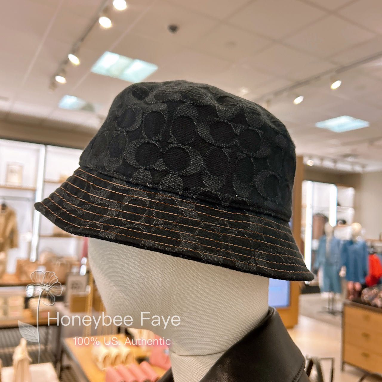 image of NWT Coach Women's Signature Denim Bucket Hat Cp763 in Black