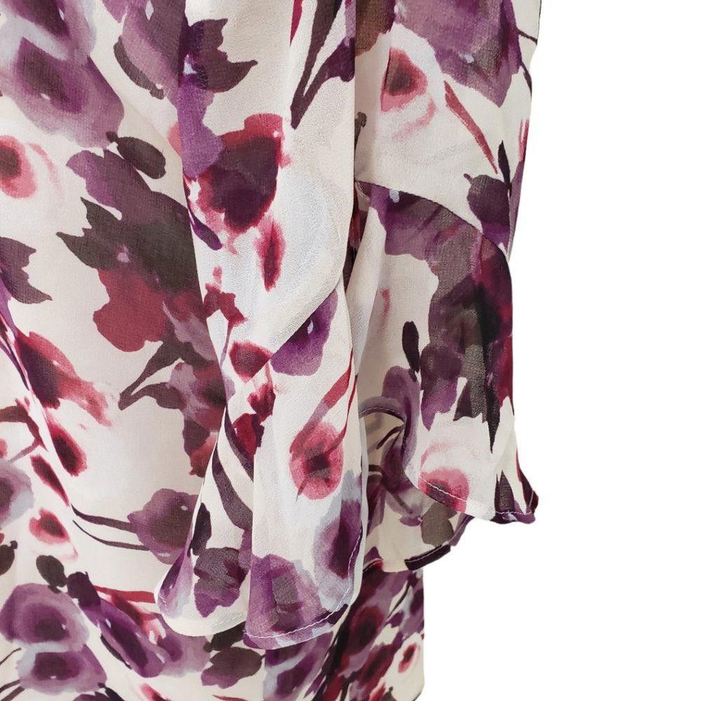 Calvin Klein CT420 Calvin Klein Ladies Purple & Beige Floral Blouse L Size L / US 10 / IT 46 - 3 Thumbnail