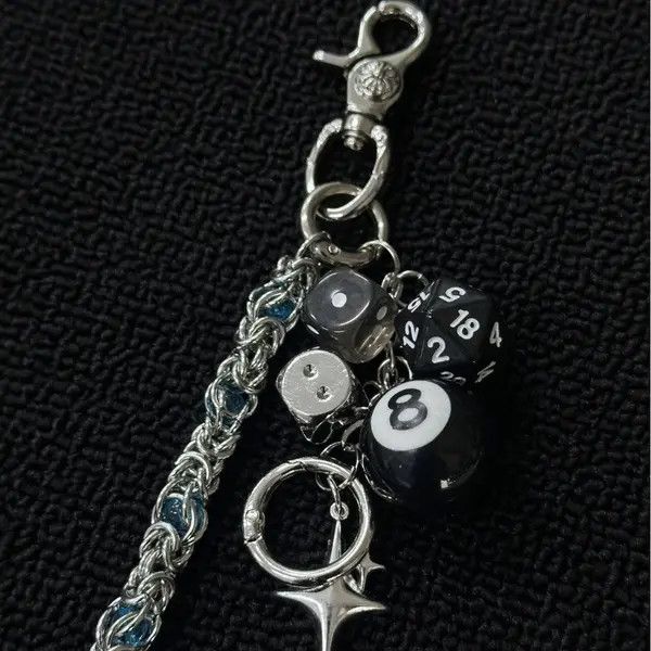 Jewelry Black Beaded Chain Wallet Keychain with Dice Charms Size ONE SIZE - 4 Thumbnail