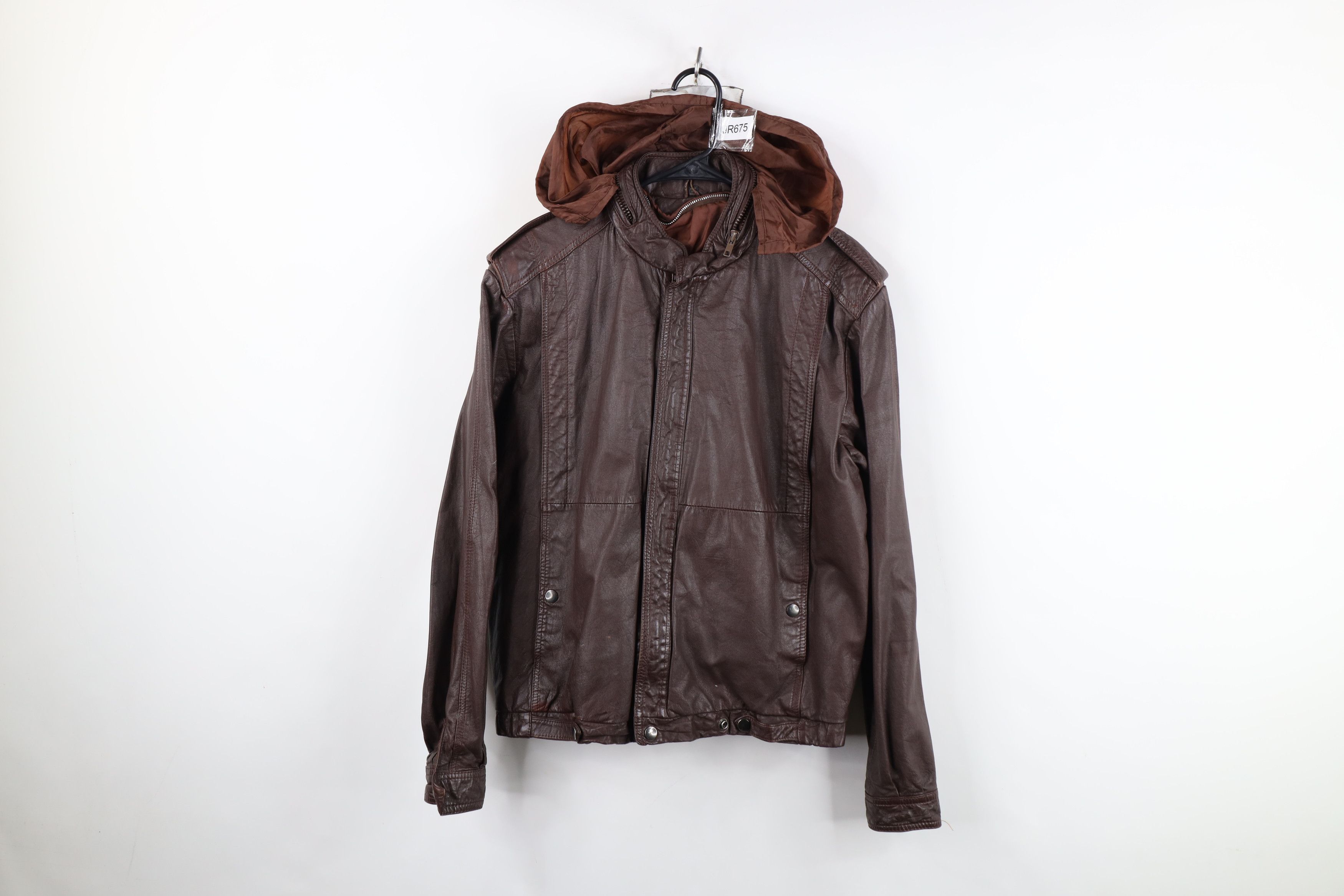 Vintage Vintage 70s Streetwear Hooded Leather Bomber Jacket Brown Size M / US 6-8 / IT 42-44 - 1 Thumbnail