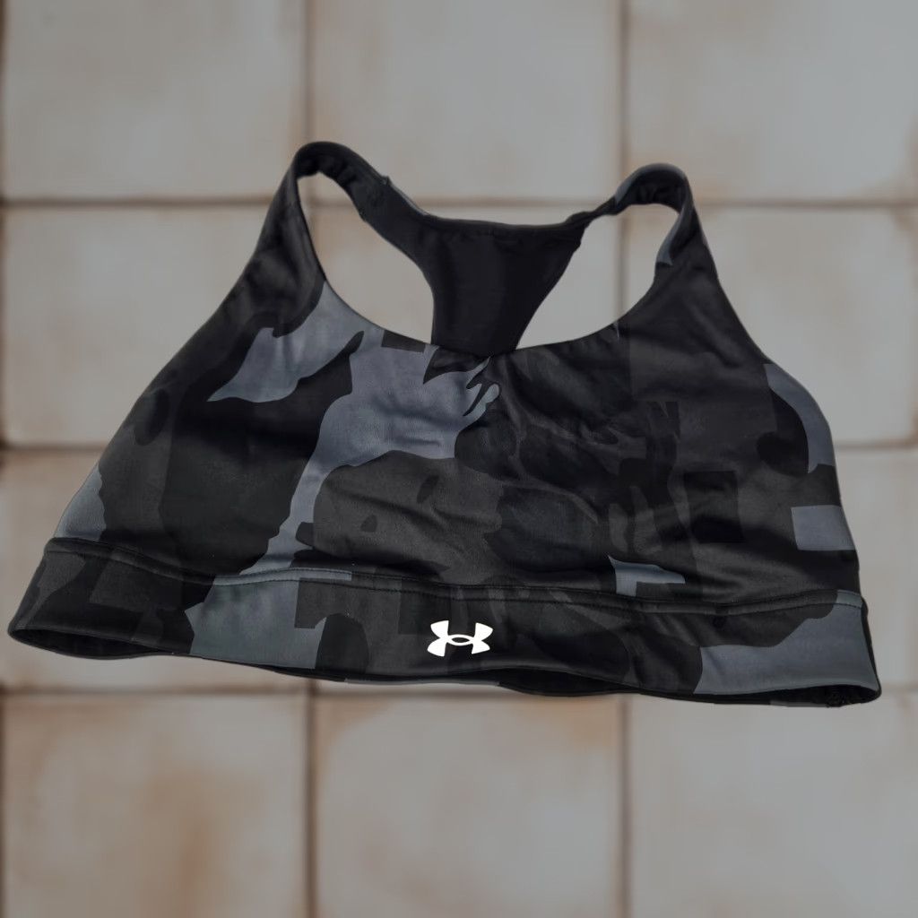 Under Armour Women's Sports Bra Medium Black Camo Compression Racerback Activewear