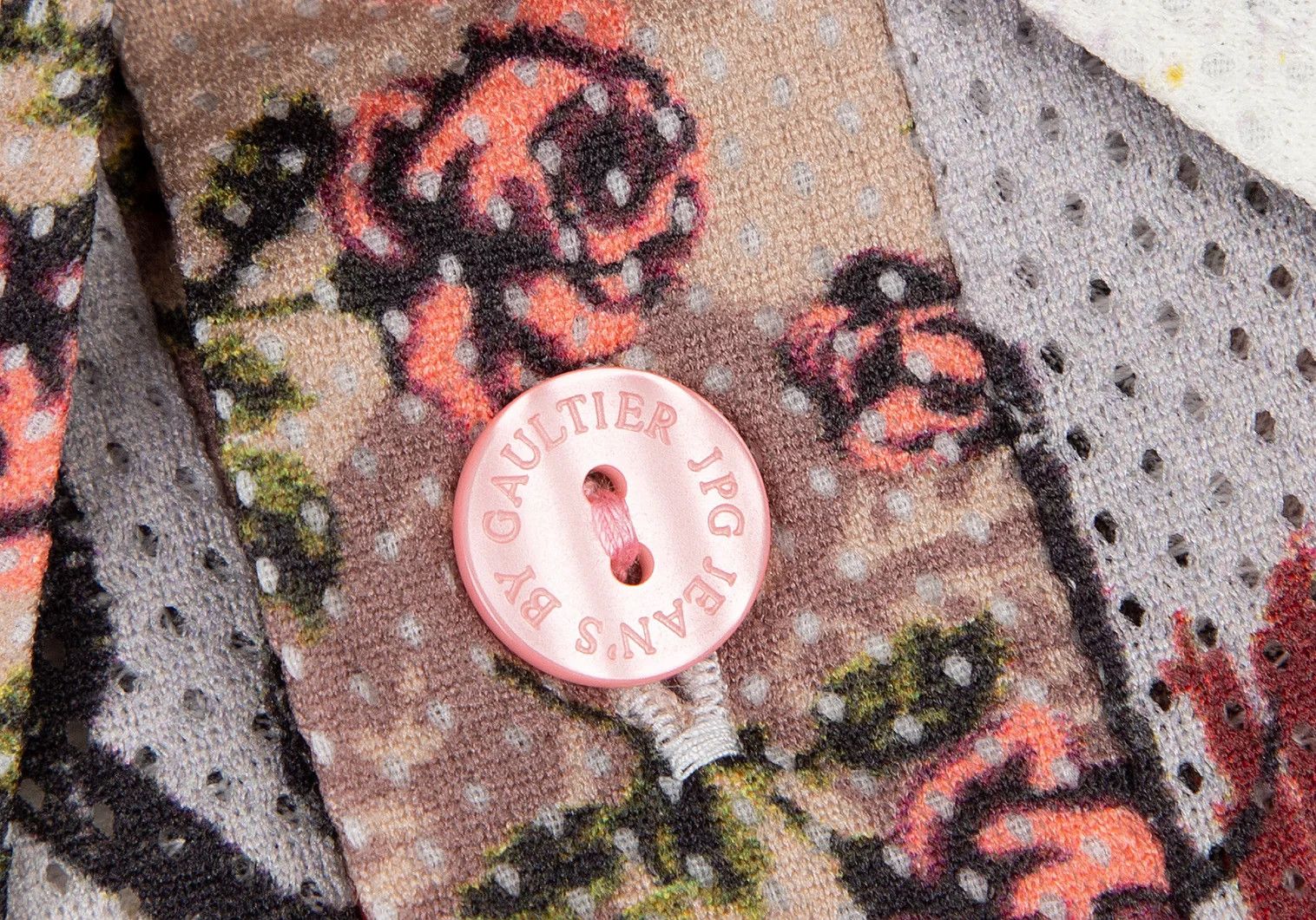 Jean Paul Gaultier Collage Print Poly Mesh Shirt in Mocha Multi Size 48 Size US M / EU 48-50 / 2 - 4 Thumbnail
