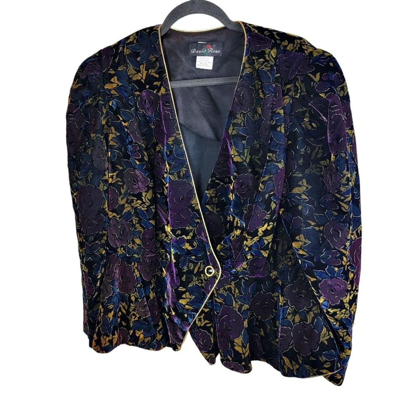 Vintage David Rose Womens Floral Velour Blazer size 16 Black Size XXL / US 16-18 / IT 52-54 - 15 Thumbnail