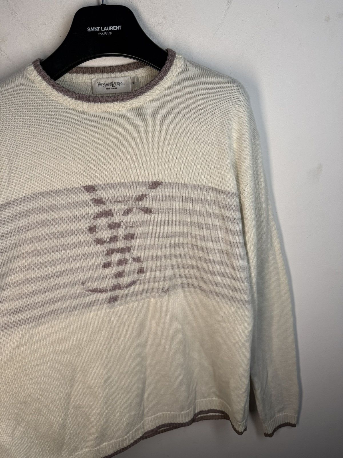Yves Saint Laurent Beige YSL Sweater Big Logo Lightweight Size US M / EU 48-50 / 2 - 12 Thumbnail