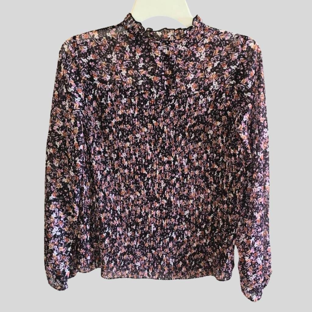 Topshop TOPSHOP Women’s Floral Sheer Blouse Boho Pleated Button-Up L Size XS / US 0-2 / IT 36-38 - 2 Thumbnail