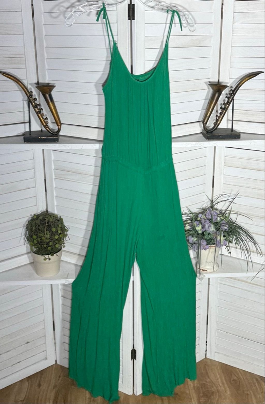 ELAN Y2K green boho jumpsuit pull on style wide legs overalls M Size 27" / US 4 / IT 40 - 1 Thumbnail