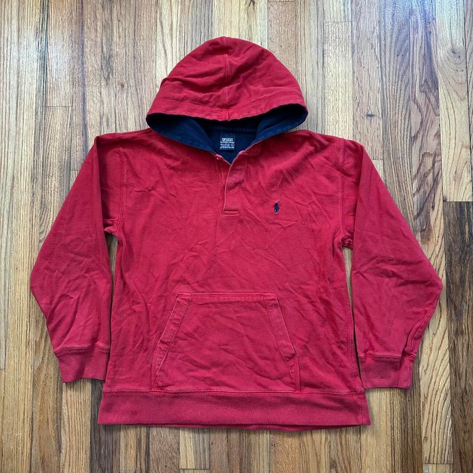 Polo Ralph Lauren Polo Ralph Lauren Henley Hoodie Red size S / KIDS LARGE Size US S / EU 44-46 / 1 - 1 Thumbnail