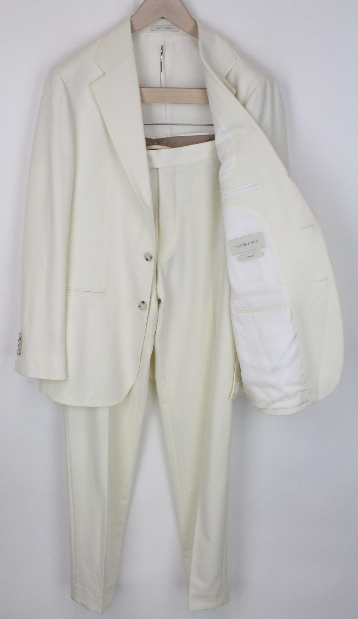 image of Suitsupply Havana Uk40R Wool Flannel Off-White Suit 71692 in Off White, Men's