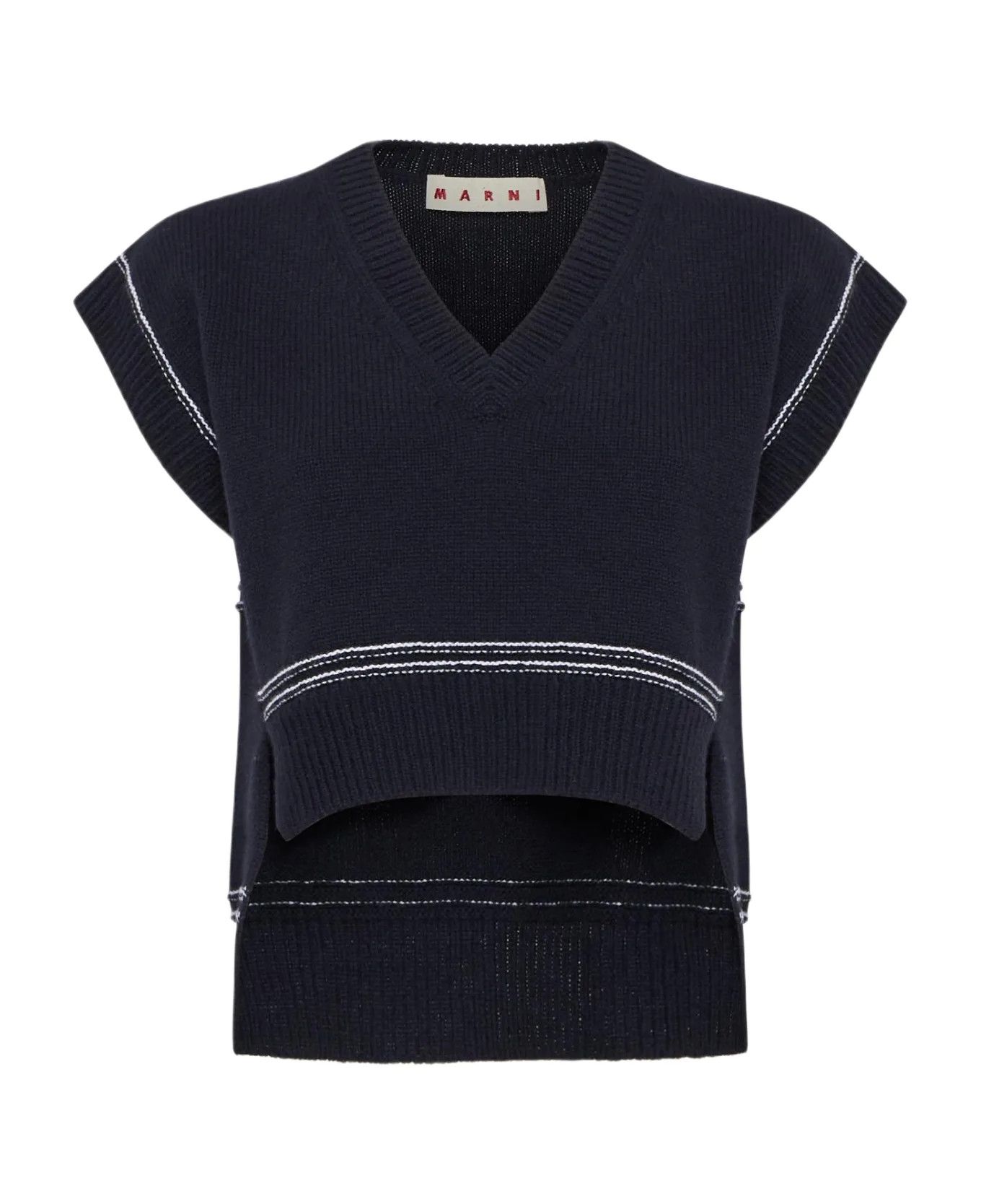 Marni o1y1125 V-neck Sweater in Black/White Size S / US 4 / IT 40 - 1 Thumbnail