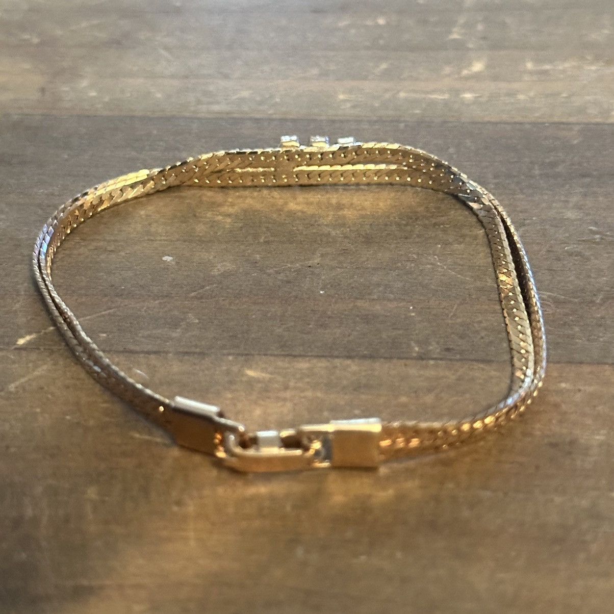 Vintage Vintage gold tone double chain rhinestone detail bracelet Size ONE SIZE - 5 Thumbnail