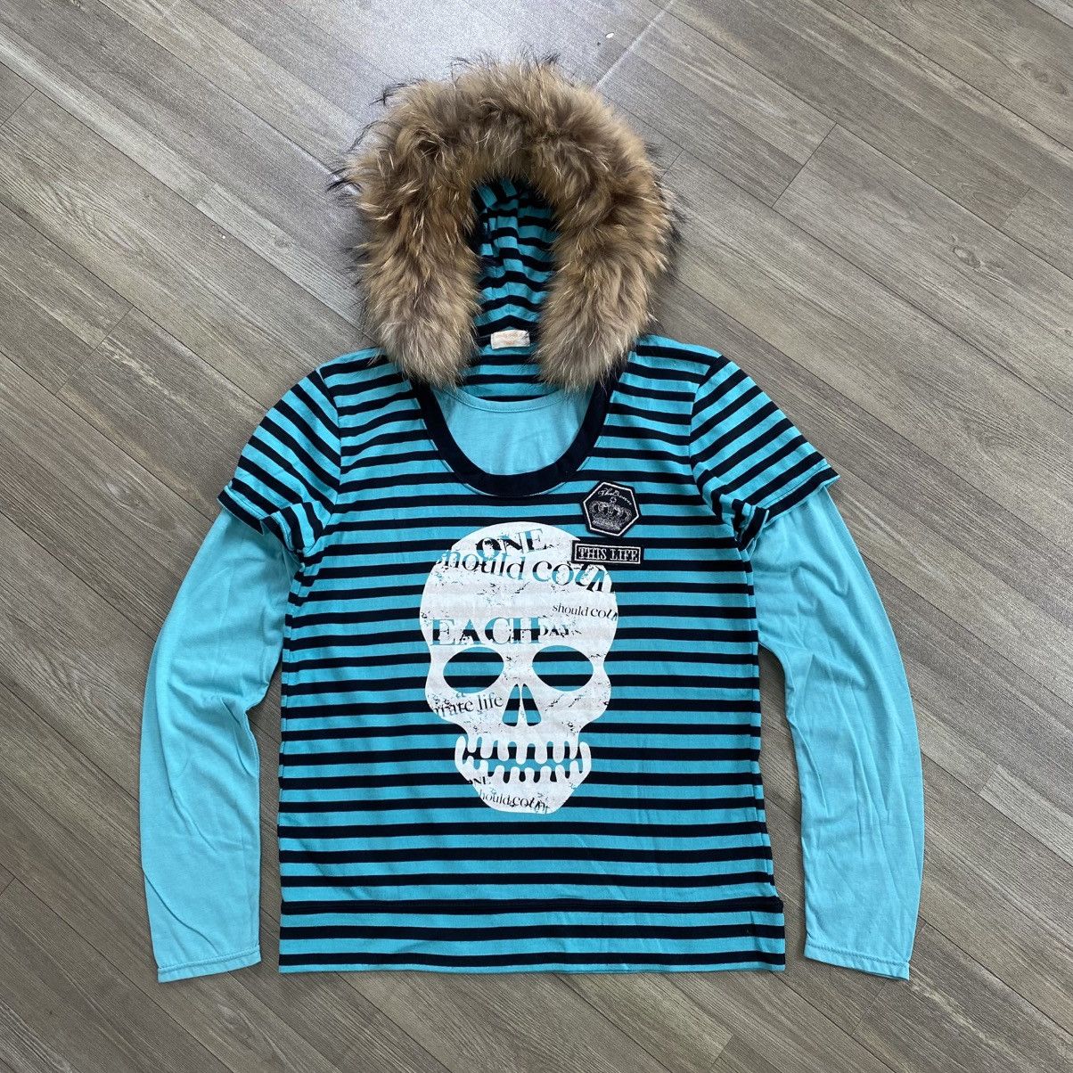 14th Addiction 2000s Japanese Skulls Stripped Punk Lgb Style Fur Hoodie Y2K Size US S / EU 44-46 / 1 - 1 Thumbnail