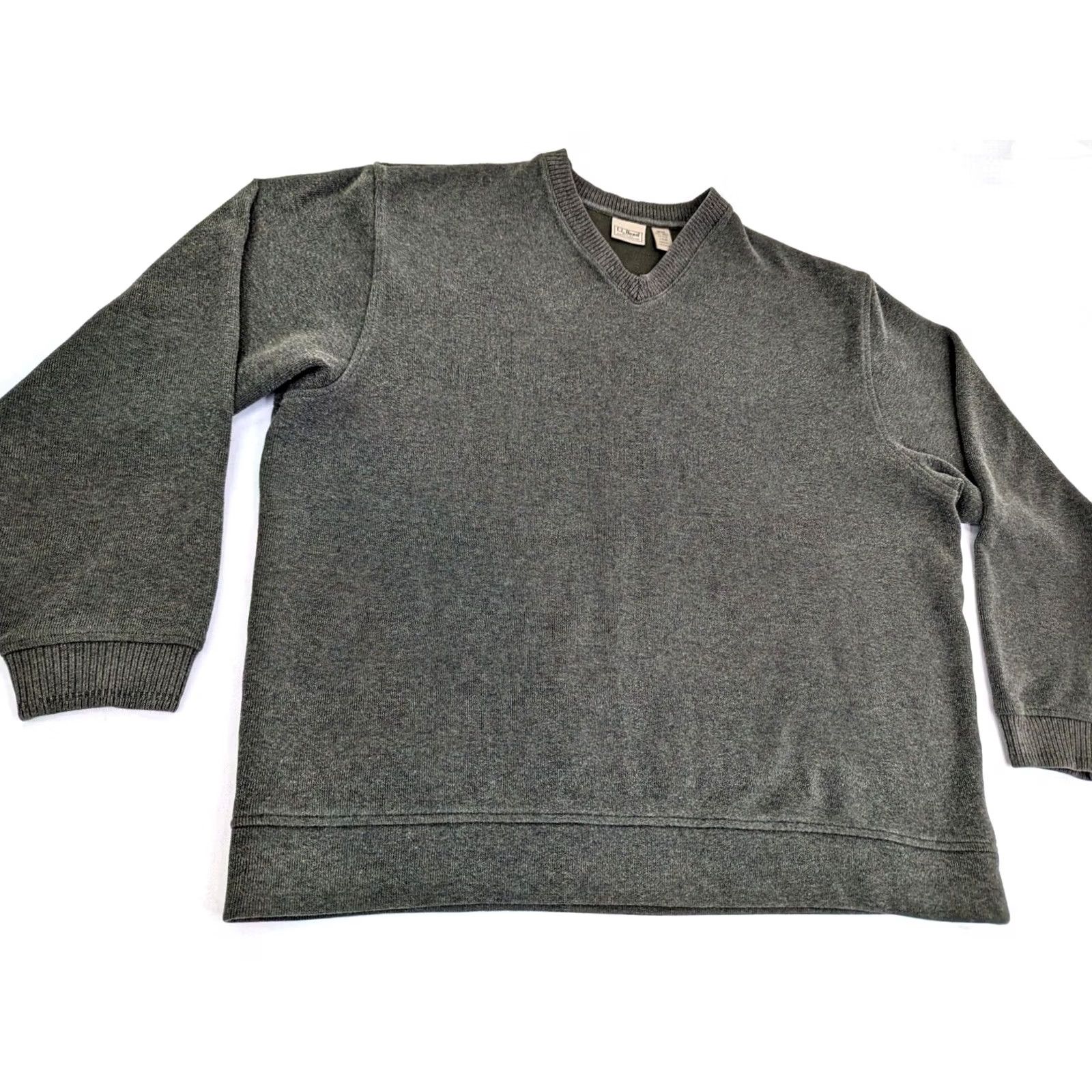 Vintage L.L. Bean V-Neck Pullover Sweater Mens 2XL Green Cotton Long Sleeve Classic Solid Knit Pullover Slope/Classic Fit Mens Size US XXL / EU 58 / 5 - 3 Thumbnail