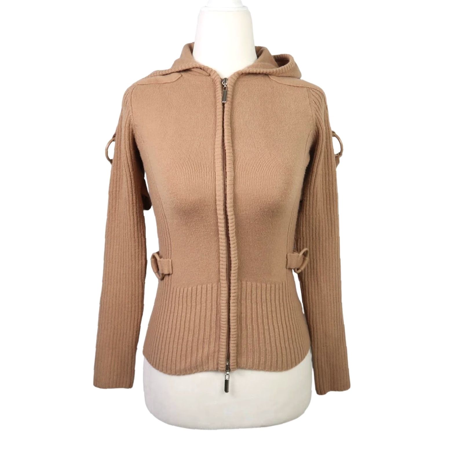 Vintage VINTAGE not specified; use best guess: Y London Brown Knit Zip Up Hooded Cardigan Sweater Small Size S / US 4 / IT 40 - 2 Thumbnail