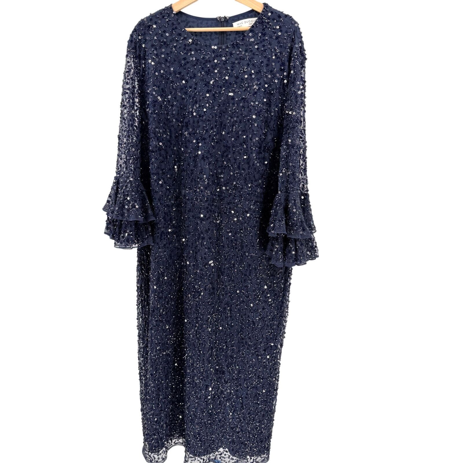 Mac Duggal NWT Navy Blue Sequin Tiered Ruffle Sleeve Cocktail Dress Size 3XL / US 20-22 - 1 Thumbnail