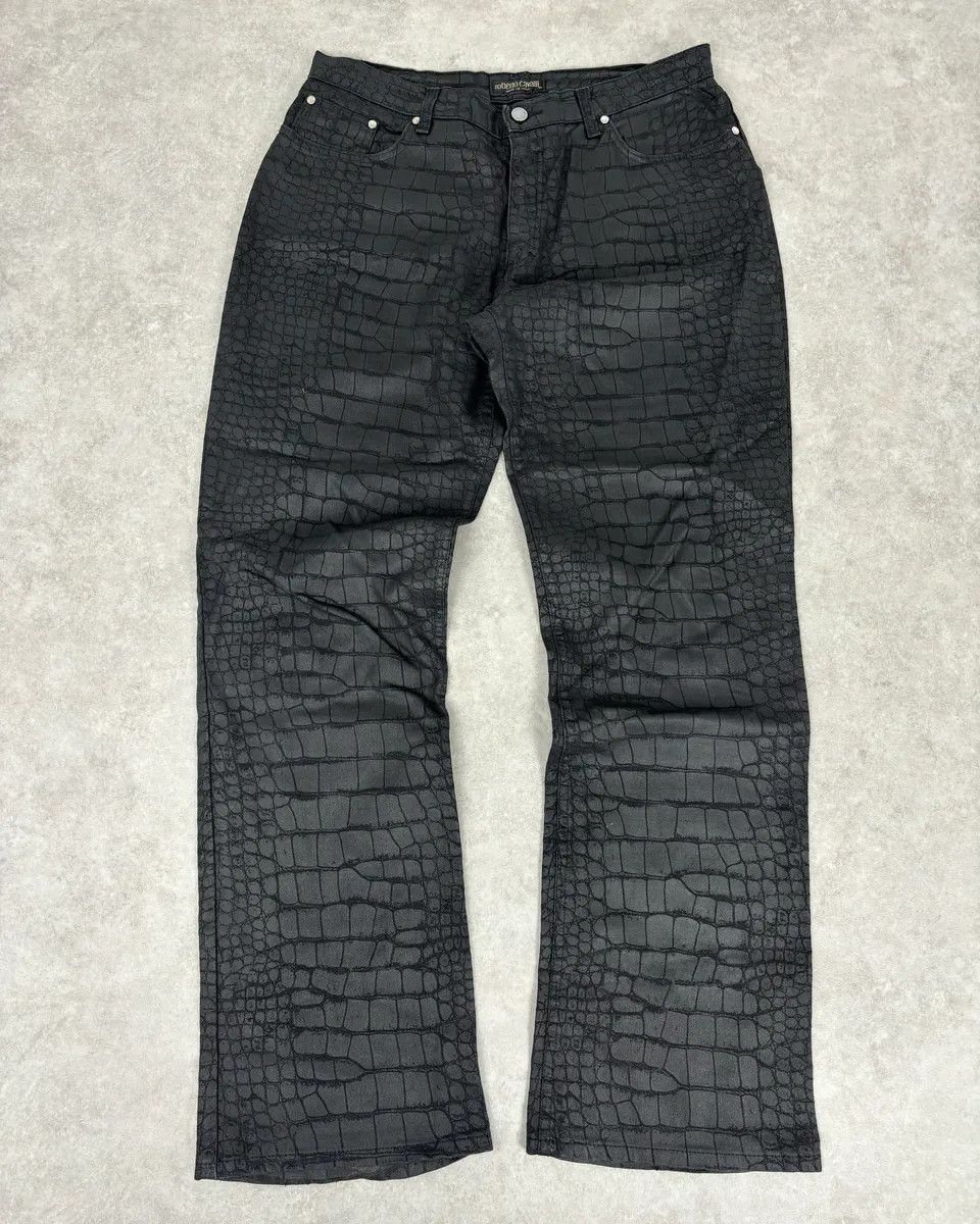 Roberto Cavalli AW2001 Roberto Cavalli Crocodile Effect Obscure Black Pants Size US 32 / EU 48 - 1 Thumbnail